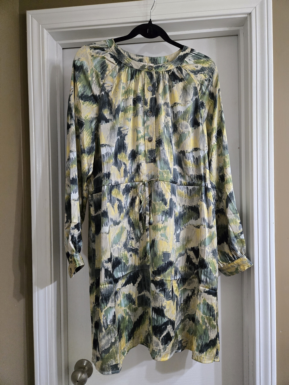 See U Soon XL Long Sleeve Abstract Print Tunic Dress in Yellow, Green & Gray